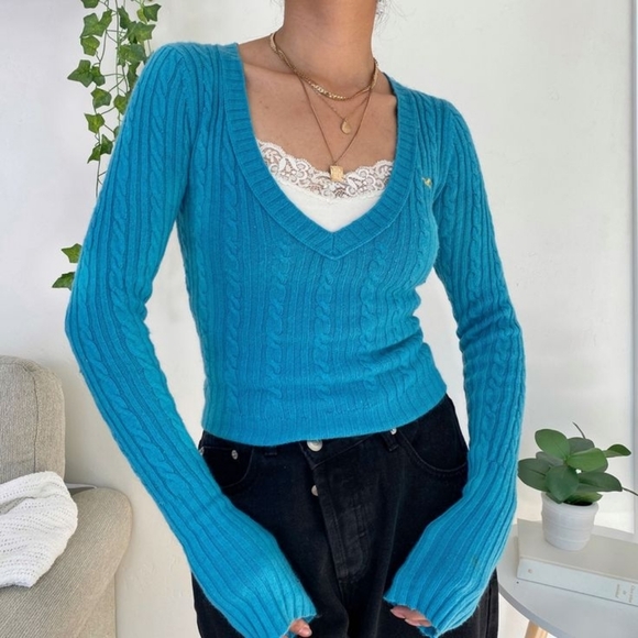 Hollister Vintage 2000s V-Neck Cable Knit Sweater Pink Size Medium - Picture 15 of 15